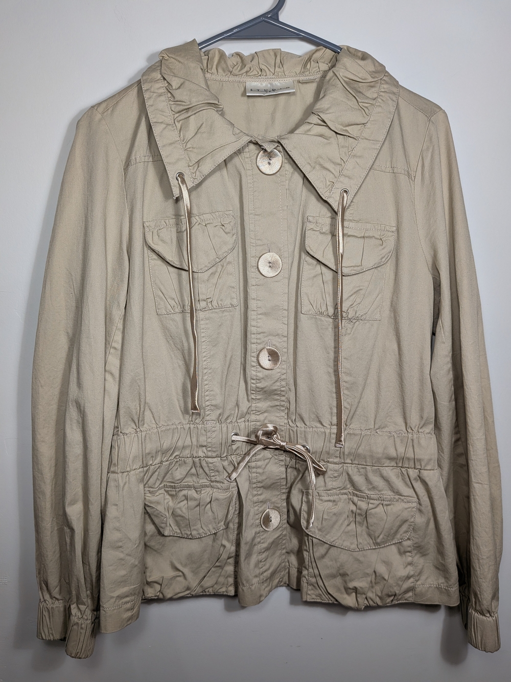 Studio JPR Women’s Beige Utility Jacket W/Button Front Drawstring Waist